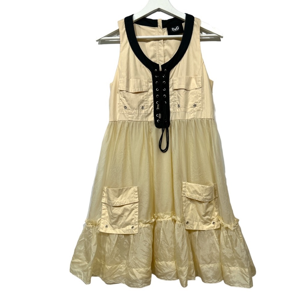 Dolce & Gabbana Corset Dress Cream Black Trim Y2K Sleeveless Sz 40 / US 4 - Picture 2 of 12